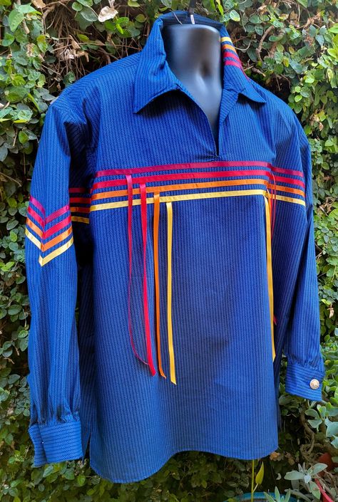 Native Ribbon Shirts Men, Mens Ribbon Shirts, Ribbon Shirts Native American Men, Aboriginal Fashion, Indigenous Dress, Native American Ribbon Work, Navajo Designs, Ribbon Clothes, Ribbon Dresses