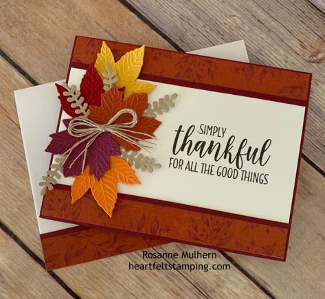 Diy Thanksgiving Cards, Fall Cards Handmade, Thanksgiving Cards Handmade, Geek House, Fall Greeting Cards, Carte Halloween, Leaf Cards, Thanksgiving Cards, Stamping Up Cards