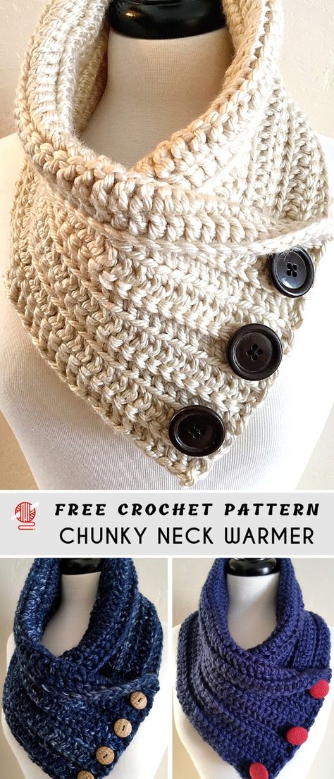 Chunky Neck Crochet Warmer FREE  This amazing chunky neck crochet warmer is a fast crochet written pattern that uses well-known double stitch alternating between the front and back loops. This project has a cute texture. Chunky Crochet Scarf, Crochet Cowl Free Pattern, Fast Crochet, Crochet Neck Warmer, Crochet Cowl Pattern, Crochet Scarf Pattern Free, Scarf Crochet Pattern, Crochet Cowl, Chunky Crochet