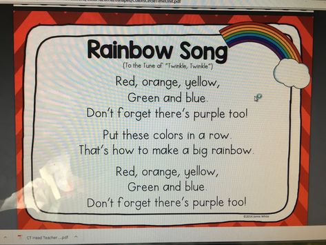 Rainbows Preschool Theme, Colors Song, Rainbow Rhymes Preschool, Rainbow Preschool Theme, Rainbow Songs Preschool, Rainbow Song, Rainbow Songs For Toddlers, Rainbow Rhyme, Rainbow Poem Preschool