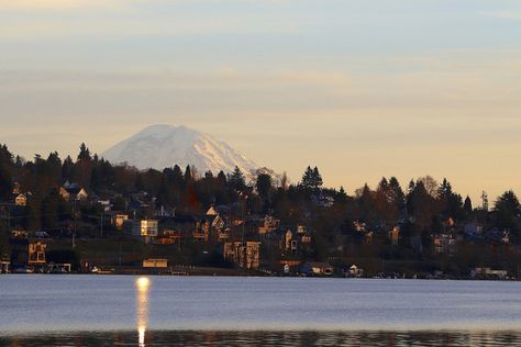 Mount Rainier as seen from Mercer Island, Washington. (Photo by Brad Greenlee/flickr) Mercer Island Washington, Every Moment Matters, Mercer Island, Half Marathon, Mount Rainier, Seattle, Pinterest Likes, Washington, Lake