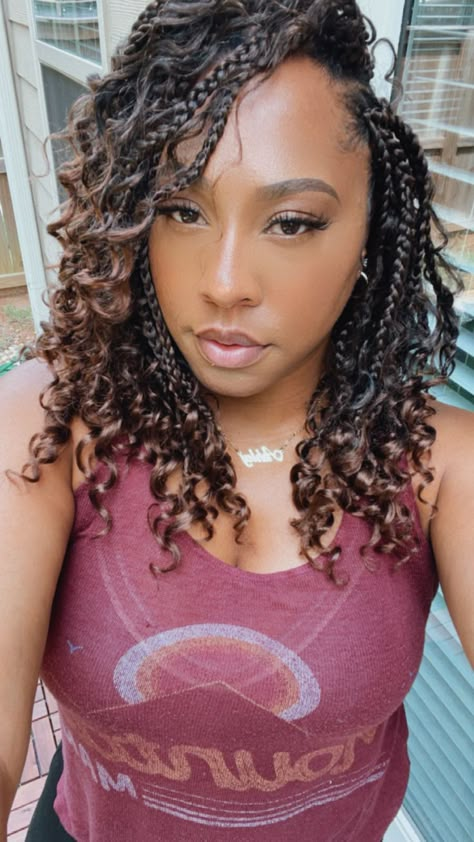 Box Braids Medium Length, Box Braids Curly Ends, Box Braids Curly, Braids Curly Ends, Goddess Box Braids Crochet Hair, Curly Braided Hairstyles, Box Braids Crochet, Goddess Box Braids, Medium Hair Braids