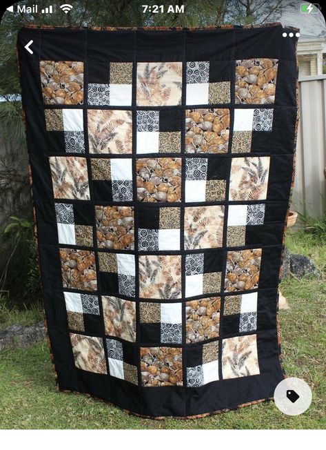 Quilt Patterns Using Squares And Rectangles, Guy Quilts Patterns, Eclectic Quilt Patterns, 10 Inch Square Quilt Patterns Easy, Quilt Patterns With Squares, Manly Quilt Patterns For Men, Quilt Patterns Squares, Masculine Quilts Ideas, Large Print Quilt Patterns