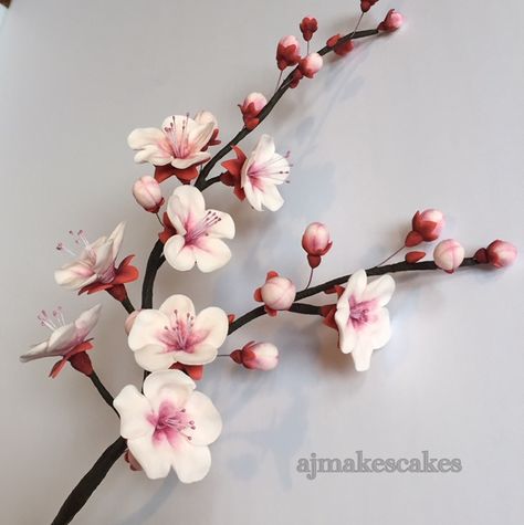 Gum paste cherry blossom branch. Gum paste cake topper. Cherry Blossom Cake, Sugar Paste Flowers, Sugar Flowers Tutorial, Fondant Flower Tutorial, Fondant Flower Cake, Beaded Flowers Patterns, Blossom Branch, Cherry Blossom Branch, Gum Paste Flowers