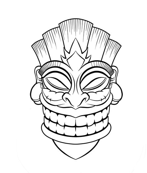 Tiki Clip Art Tiki Coloring Pages, Tiki Clipart, Hut Drawing, Hut Clipart, Template Tattoo, Tato Maori, Dance Coloring Pages, Tiki Tattoo, Tiki Faces