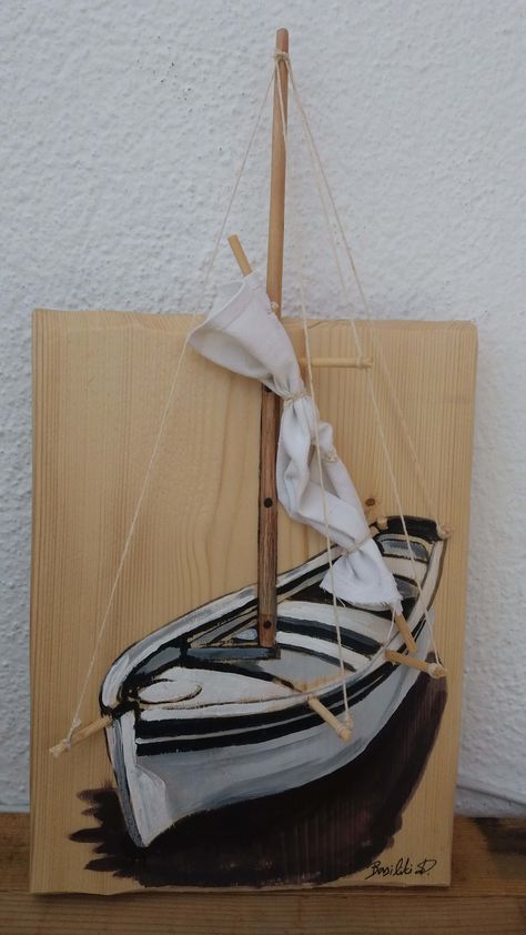 Boat Painting Acrylic, Art Coquillage, Nautical Crafts, Boat Art, Driftwood Crafts, Boat Painting, Nautical Art, Pallet Art, Beach Crafts