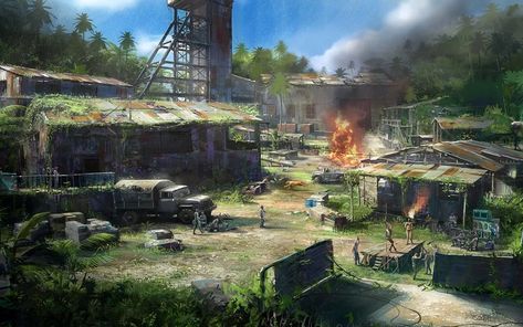 abandoned military base, farcry 5, jungle aesthetics, post-Apocalypse, survival, colony Apocalypse Landscape, Post Apocalyptic City, Fallout Concept Art, Apocalypse World, Apocalypse Aesthetic, Post Apocalyptic Art, Zombie Attack, Apocalypse Art, Fallout Art