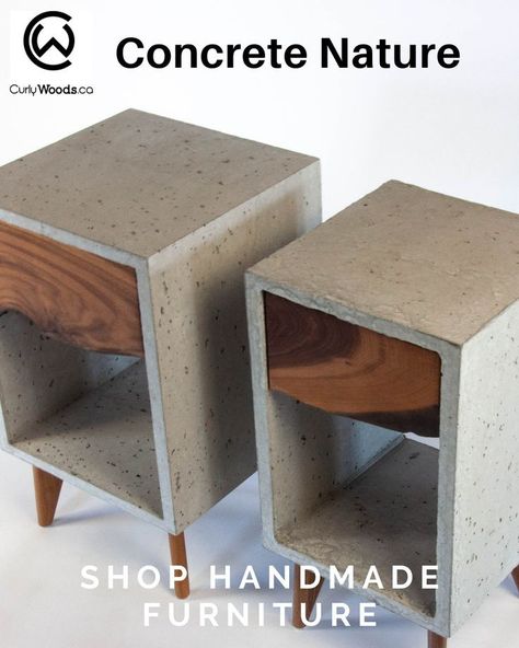 Pin on Q2 Ads Wood Bed Side Table, Cement Furniture, Unique Wood Furniture, Concrete And Wood, Wood And Concrete, Beton Design, Concrete Diy Projects, Side Table Decor, Diy Nightstand