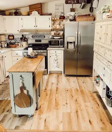 10 Awesome Mobile Home Remodels on Instagram Tiny Farmhouse Living Room, Mobile Home Walls Makeover, Mobile Home Kitchen Remodel Single Wide, Mobile Home Interior Ideas, Single Wide Mobile Home Decorating, Mobile Home Walls, Moble Homes, Mobile Home Redo, Single Wide Remodel