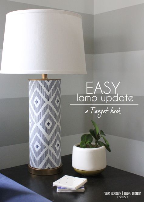 Paint and wallpaper dress up a basic #Target lamp! Lamp Update, Fillable Lamp, Foyer Makeover, Wallpaper Textured Walls, Target Hacks, Preppy Living Room, Ideas For Projects, Wallpaper Dress, Running On Empty