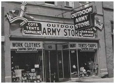 Army Surplus Store, Cambridge Ohio, Tent Tarp, Army Surplus, Nyc Street, Camping Supplies, Army & Navy, Camping Outfits, The Old Days