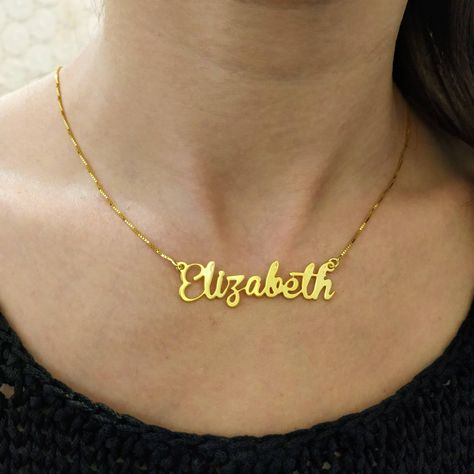 "14k Solid Gold Name Necklace 😍 Personalized Necklaces" Cat Necklace Gold, Nameplate Necklace Gold, Infinity Necklace Gold, Godmother Necklace, Cat Necklace Silver, Personalized Gold Necklace, Silver Necklace Simple, Handwriting Necklace, Name Necklace Gold