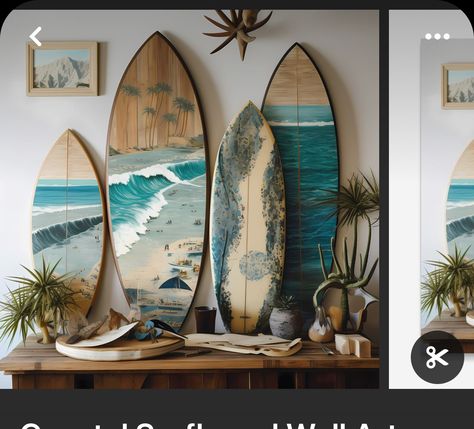 Beach Theme Restaurant Interior Design, Beach Themed Home Decor, Surf Board Wall Decor, Beachy Living Room Ideas, Entryway Coastal, Beach Shack Interior, Beachy Office, Nautical Office Decor, Coastal Bar