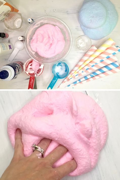 Scented Slime Recipe, Cardboard Carnival, Slime With Contact Solution, Candy Slime, Cotton Candy Slime, Fluffy Slime Recipe, Slime Ingredients, Easy Slime Recipe, Slime Recipes