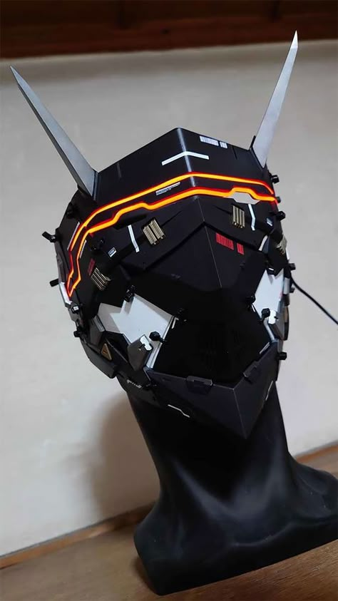 Cyberpunk Mask Concept Art, Sci Fi Mask, Tech Mask, Mascara Oni, Robot Mask, Cyberpunk Mask, Cyberpunk Helmet, Futuristic Helmet, Helmet Concept