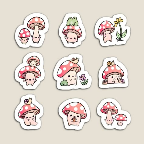 Cartoon Mushrooms, Sticker Design Ideas, Emoji Stickers Iphone, Cartoon Mushroom, Sticker Design Inspiration, Mushroom Drawing, Black And White Stickers, Scrapbook Printing, Kawaii Illustration