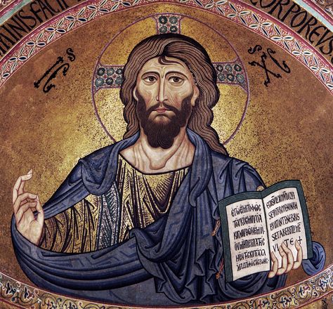 Christ Pantocrator mosaic in Byzantine style, from the Cefalù Cathedral, Sicily, c. 1130 Jesus Images Hd, Gnostic Gospels, Christ Pantocrator, Jesus Is Risen, Jesus Stories, Jesus Face, Jesus Images, Jesus Pictures, Jesus Quotes