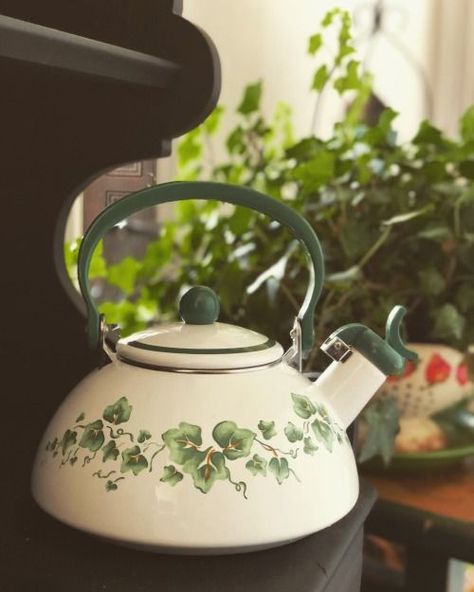 Pretty Tea Kettle, Cute Tea Kettle, Cottagecore Tea, Old Pots, Vintage Tea Kettle, Crockery Design, Cottagecore Home, Enamel Cookware, Pottery Inspo