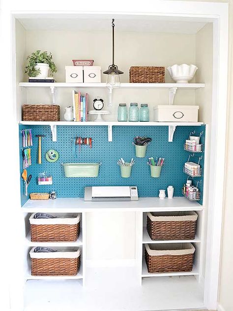 No need to build a home addition! @theexchange shares how you can transform a room, spare closet or cabinet into a budget-friendly crafting space that you'll love to spend time using. Craft Room Closet, Koti Diy, Craft Closet, Dream Craft Room, Scrapbook Room, Home Addition, Closet Makeover, Craft Room Storage, Room Closet