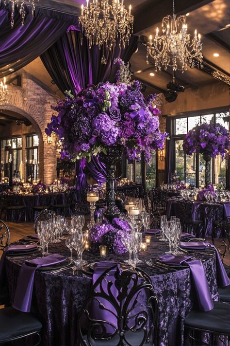 Black and Purple Wedding Ideas: Inspiration for a Bold and Elegant Color Scheme - Yeah Weddings Black And Purple Wedding, Purple Black Wedding, Dark Purple Wedding, Purple Wedding Ideas, Elegant Color, Black And Purple, Purple Wedding, Dark Purple, Color Scheme