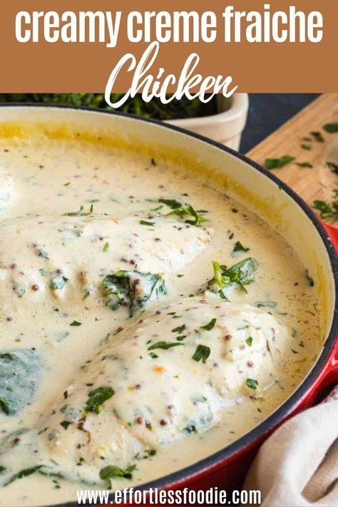 Cream Fraiche Recipe, Creme Fraiche Sauce, Creme Fraiche Recipes, Chicken Mashed Potatoes, Seasonal Vegetables, Cheesy Mashed Potatoes, Sauce For Chicken, Mashed Potato, Tender Chicken