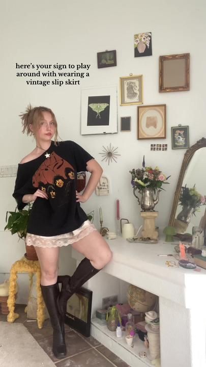 im a sucker for a vintage slip | Slip Dress | TikTok Vintage Slip Outfit, Styling Vintage Slips, Vintage Slip Dress Outfit, Lace Slip Dress Outfit Y2k, Vibtage Slip Dress, Sheer Sleeveless Coquette Slip Dress, How To Style A Slip Dress, Slip Dress Lingerie Vintage, Slip Dress Outfit