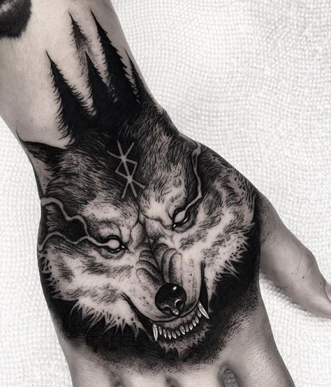 Ryan & Matthew Murray (@blackveiltattoo) • Instagram photos and videos Hand Wolf Tattoo, Wolf Hand Tattoo, Tattoo In Hand, Wolf Tattoo Forearm, Tattoo Wolf, Space Tattoo, Wolf Tattoos, Wolf Tattoo, Hand Tattoo