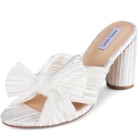 PRICES MAY VARY. Pleated Bow Heel Sandals:They are made of high-quality satin material, cute and elegant knotted bow design, column heel, and just the right height to better decorate your temperament and image. High Height:Heel measures approximately 3.14"/8cm. cylindrical heels add some spunk to your outfit while keeping stable and can be just the right height to better decorate your temperament. Fashion Choice:Bowknot Slip On Sandals are available in white and white each color is a good choice Short White Heels, White Heels With Bow, Cute White Heels, Heels For Bride, Hoco Shoes, White Sandals Wedding, Bridesmaids Heels, Ankle Strap Chunky Heels, Clothing Wishlist