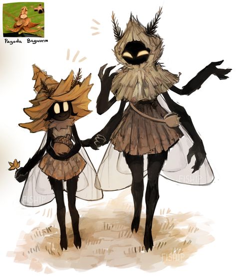 Fiship Art, Girl Oc Drawing, Monster Girl Oc, Moth Monster, Matilda Fiship, Bagworm Moth, Flatwoods Monster, Girl Oc, Creature Fantasy