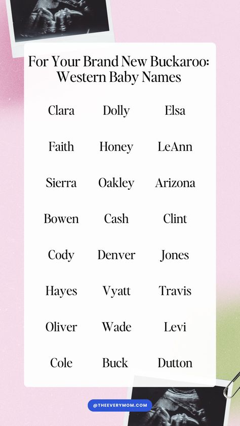 These country inspired western baby names are perfect for your littlest cowboy or cowgirl! Country Name List, Edgy Names, Western Baby Names, Cowboy Names, Western Names, Aesthetic Western, Welsh Words, Life Plans, Cowgirl Baby