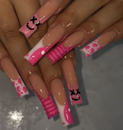 Pink Baddie Nails, Nails 2023 Acrylic, Pink Baddie, Pink Toe Nails, Orange Acrylic Nails, Fye Nails, Teen Nails, Acrylic Nail Powder, Acrylic Nail Set