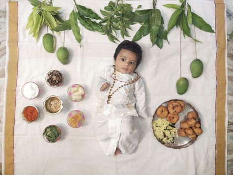 Ugadi Photoshoot For Babies At Home, Ugadi Theme Photoshoot, Ugadi Baby Photoshoot Ideas, Ugadhi Theme Baby Photoshoot, Ugadi Theme Baby Photoshoot, Anprashan Decoration At Home, Ugadhi Photos, Ugadi Photoshoot For Babies, Sankranthi Theme Baby Photoshoot