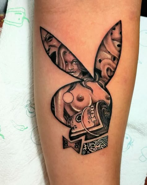 Playboy Bunny Tattoo, Girly Hand Tattoos, Playboy Tattoo, Chicano Style, Full Tattoo, Money Tattoo, Chicano Style Tattoo, Bunny Tattoos, Clever Tattoos