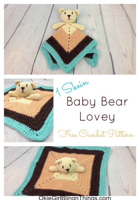 Baby Bear Lovey - Free Crochet Pattern - OkieGirlBling'n'Things Crochet Lovey Free Pattern, Bear Lovey, Carnival Ideas, Bear Patterns, Crochet Bear Patterns, Lovey Pattern, Crochet Lovey, Bear Blanket, Crochet Teddy Bear Pattern