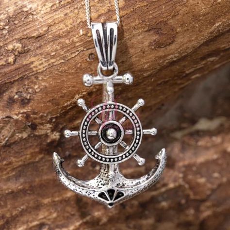 Men's Anchor Pendant with Compass - Christmas Gift For Him - Best Friend Gift for Him - Handmade Jewellery - Ocean Jewellery For Men's Cross Pendant Men, Engagement Ring On Hand, Bezel Set Diamond Ring, Gifts For Sailors, Christmas Gift For Him, Cute Engagement Rings, Anchor Pendant, Chain Making, Art Deco Diamond Rings