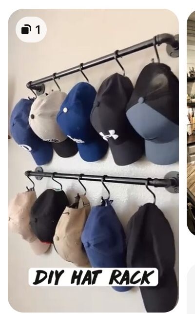 Guys Room Ideas, Ball Cap Storage, Baseball Hat Display, Baseball Hat Storage, Organize Baseball Hats, Baseball Hat Racks, Diy Hat Rack, Cap Rack, Cap Organizer