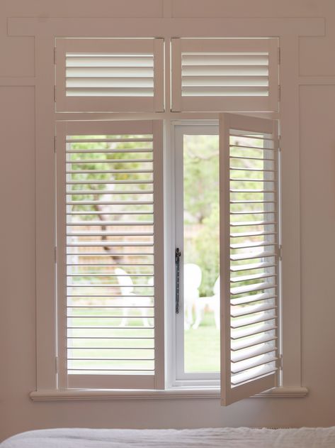 Window Shutters Bedroom, White Shutter Blinds, Fisherman's Cottage, California Shutters, Savannah Houses, Bahama Shutters, White Shutters, Fishing Shack, Interior Window Shutters