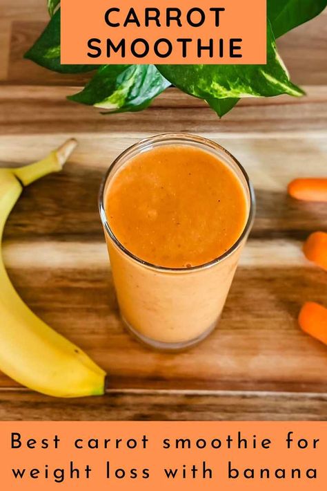 Healthy carrot smoothie with banana in a glass cup Carrot Banana Smoothie, Carrot Smoothie Recipe, Carrot Benefits, Carrot Smoothie, Breakfast Shakes, Sweet Smoothies, Belly Fat Drinks, Collagen Powder, Breakfast Smoothies