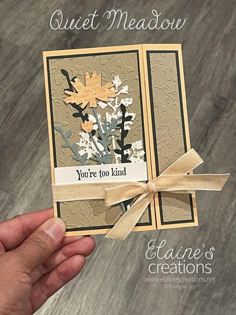 How to Make an Off-Set Gatefold Card with the Quiet Meadow Bundle! Offset Gatefold Cards Tutorials, Gate Fold Cards Template, Card With Flowers, Fancy Fold Card Tutorials, Gatefold Cards, Fun Folds, Ctmh Cards, Fold Cards, Fancy Fold Cards