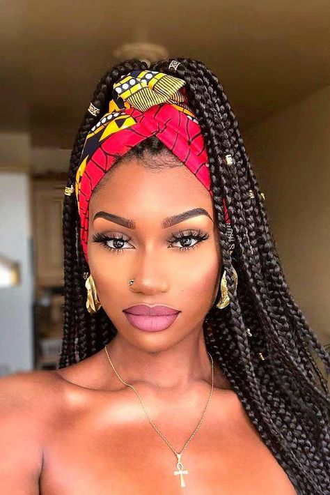 High Ponytail Box Braids, Ponytail Box Braids, V Cut Hair, Ponytail Scarf, Braid Accessories, Jumbo Box Braids, Long Box Braids, Lisa Rinna, Cute Braided Hairstyles