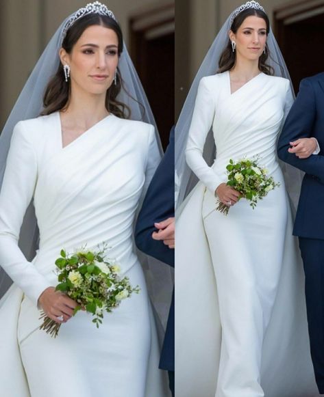 Arabic Bride Dress, Princess Rajwa, Elegant Long Sleeve Wedding Dresses, Bride Dress Simple, Civil Wedding Dresses, Classy Wedding Dress, Boda Mexicana, Fancy Wedding Dresses, Arab Beauty