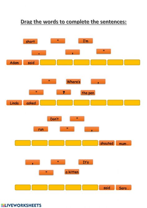 Speech Marks Worksheet, Speech Marks, Worksheets For Grade 3, Singular And Plural, Present Perfect, English As A Second Language (esl), English As A Second Language, Listening Skills, Interactive Activities