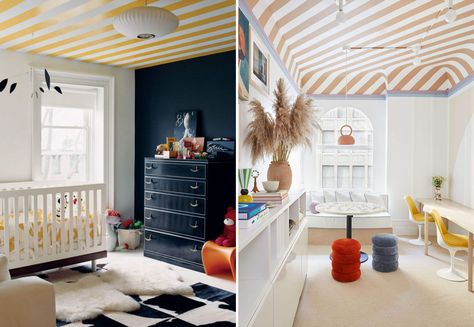 Jenna Lyons Home, Paint Ceiling, Ceiling Paint, Accent Ceiling, Jenna Lyons, Wallpaper Ceiling, Kids Room Inspiration, Shared Room, Emily Henderson