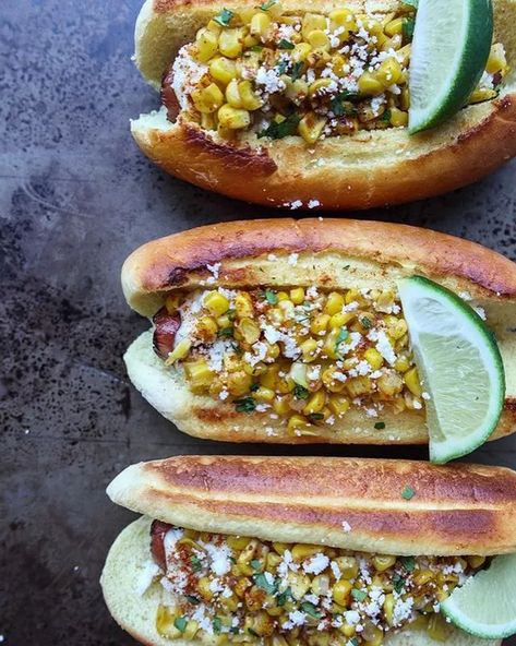 Mexican Hot Dogs Recipes, Mexican Hot Dogs, Hot Dogs Recipes, Famke Janssen, Burger Dogs, Bbq Menu, Hot Dog Recipes, Mexican Street Corn, Cotija Cheese