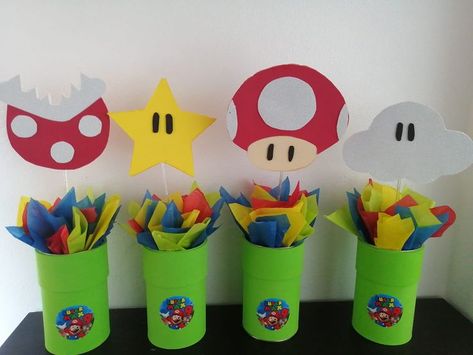 Super Mario Party Centerpiece, Mario Bros Birthday Party Ideas, Mario Crafts, Mario Birthday Cake, Karate Birthday, Super Mario Bros Birthday Party, Mario Y Luigi, Mario E Luigi, Super Mario Bros Party