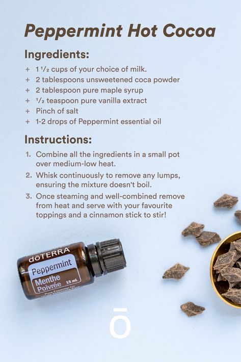 Peppermint Essential Oil Recipes, Air Freshener Diy Essential Oils, Doterra Recipes, Peppermint Hot Cocoa, Hot Cocoa Recipe, Doterra Essential Oils Recipes, Diy Air Freshener, Diffuser Oil, Doterra Oils