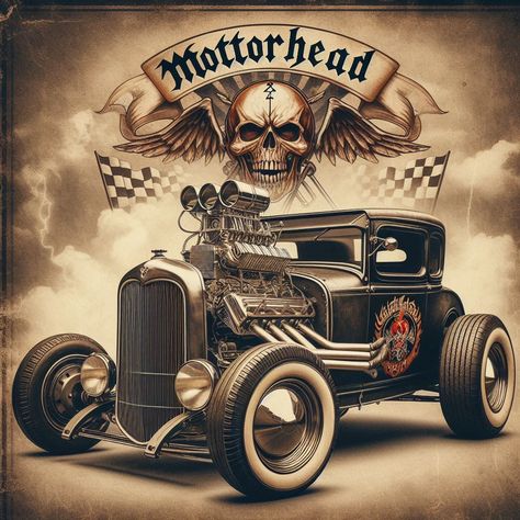 Traditional Hot Rod Tattoo, Tattoo Sailor, Hot Rod Tattoo, Hotrod Art, Motorcycle Tattoo, Rockabilly Cars, Old Cartoon Characters, Skull Stencil, Motorcycle Tattoos