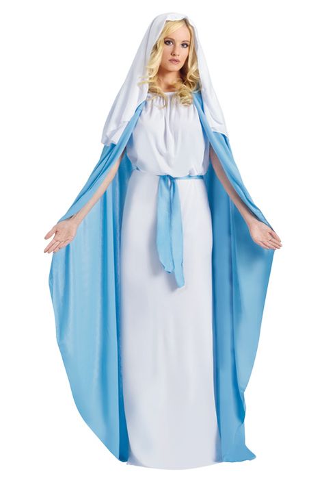 Pure Costumes: Costumes for Christmas Virgin Mary Costume, Mary Costume, Biblical Costumes, White Long Gown, Nativity Costumes, Christmas Pageant, Black Tees, Adult Halloween Costumes, White Gowns