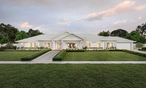 Hermitage Country Manor Facade Acerage Homes, Farm Goals, Australian Country Houses, Hamptons Farmhouse, Mcdonald Jones Homes, Country Manor, Delicious Family Meals, Hampton House, Country House Design