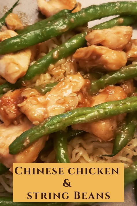 Chicken And String Beans, Homemade Chinese Chicken, Bean Dinner, Chicken And Green Beans, Noodles Chinese, Sticky Sauce, Homemade Chinese Food, Homemade Chinese, String Beans